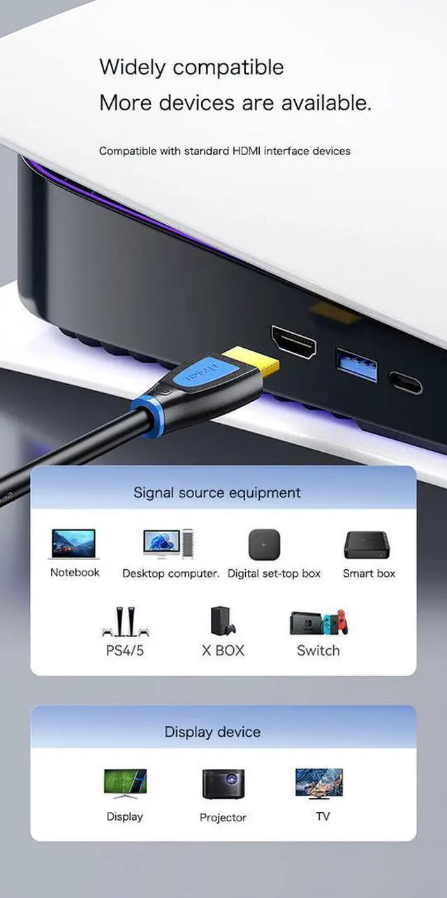 Alt view image 4 of 7 - DTECH HDMI 2.0 Cable 4K@60Hz, High Speed 18Gbps, Gold Plated Connectors, Braided Shield, for HDTV, Laptop, PC, Home Theater (0.5M-50M)