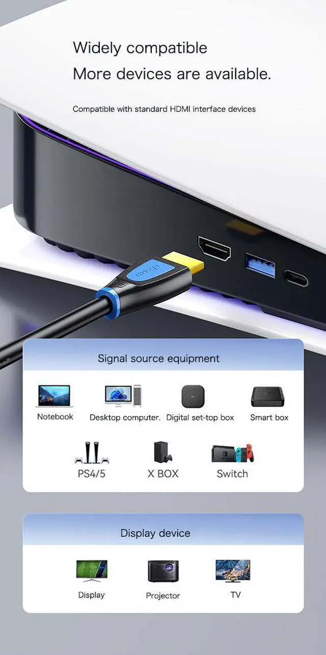 Alt view image 7 of 7 - DTECH HDMI 2.0 Cable 4K@60Hz, High Speed 18Gbps, Gold Plated Connectors, Braided Shield, for HDTV, Laptop, PC, Home Theater (0.5M-50M)