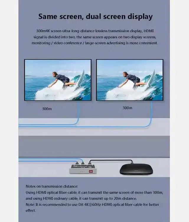 Alt view image 4 of 6 - DTECH Full HD 1080P 60Hz 4K Support Smart EDID HDCP2.2 Port 1X2 Splitter for 4K TV DVD