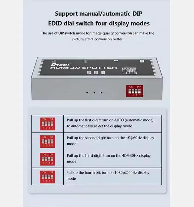 Alt view image 5 of 6 - DTECH Full HD 1080P 60Hz 4K Support Smart EDID HDCP2.2 Port 1X2 Splitter for 4K TV DVD