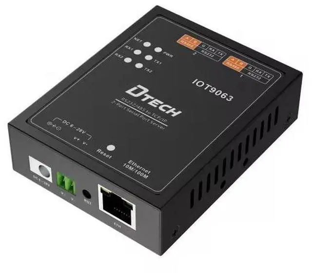 Main image of DTECH IOT9063 Industrial 2-Port Serial to Ethernet Server - RS232/485 to TCP/IP Converter with Dual-Channel Support