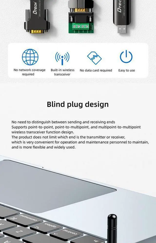Alt view image 4 of 6 - DTECH Wireless Module TPUNB Data Converter RS232 to Lora DTU Wireless Serial Transceiver