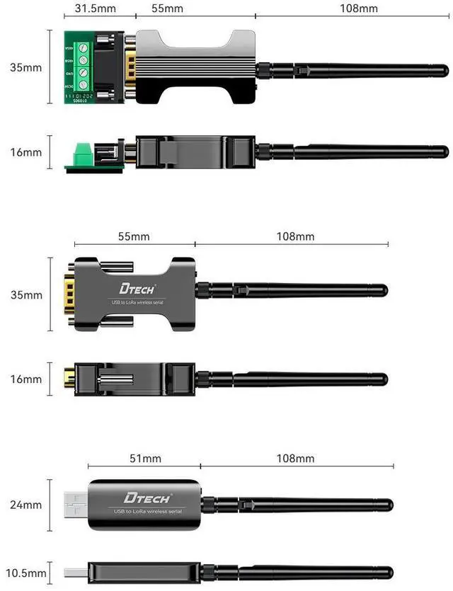Alt view image 6 of 6 - DTECH Wireless Module TPUNB Data Converter RS232 to Lora DTU Wireless Serial Transceiver