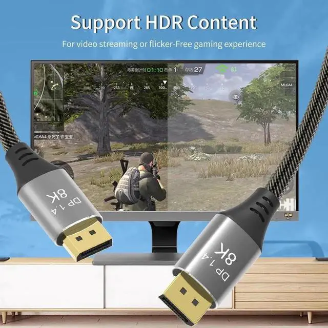 Alt view image 4 of 7 - K DisplayPort Cable 1.4,  DP Cable 3.3ft8K@60Hz, 2K@240Hz, 4K@144Hz, 32.4Gbps, Display Port to Display Port Cable 1.4 (DP to DP Cable) Compatible for Gaming Laptop TV PC Computer Monitor