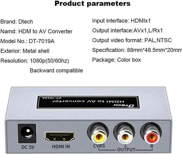 Alt view image 4 of 6 - Video Dtech Hdmi to RCA AV Adapter Converter 4K hdmi to rca converter