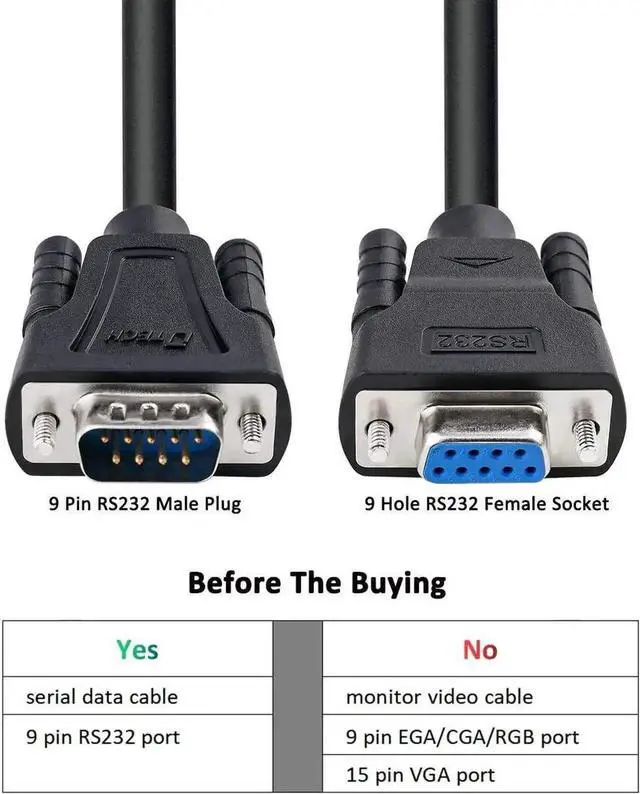 Alt view image 6 of 6 - DTech 15ft COM Port Serial Cable Male to Female RS232 Extension 9 Pin Straight Through Cord