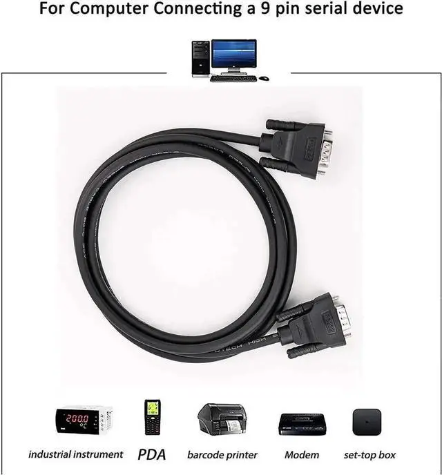 Alt view image 3 of 6 - DTech DB9 RS232 Serial Cable Female to Female Null Modem Cord Full Handshaking 7 Wire Crossover for Data Communication (10 Feet, Black)