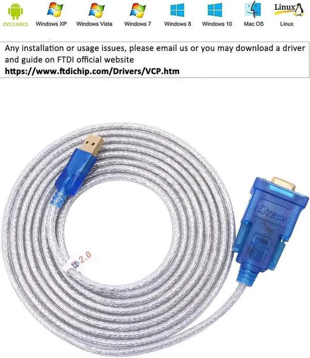Alt view image 5 of 7 - DTech USB to Serial Adapter 10 ft USB to RS232 DB9 Female Cable COM Port with FTDI Chipset Supports Windows 11 10 8 7 Mac Linux