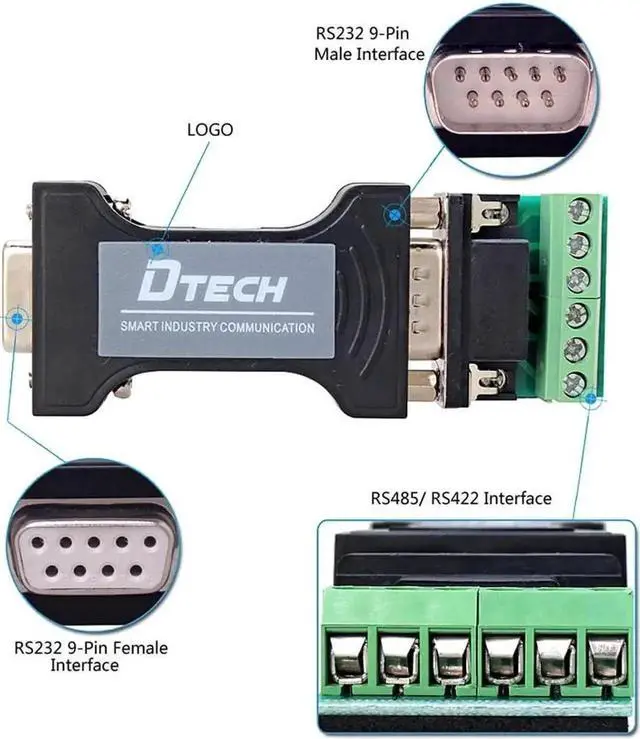 Alt view image 7 of 7 - DTECH RS232 to RS485 RS422 Serial Communication Data Converter Adapter Mini-Size