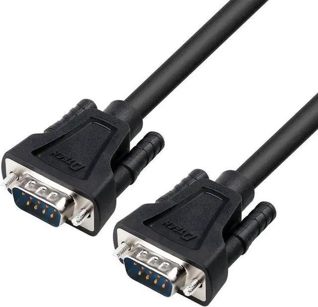 Main image of DTech 6ft DB9 to DB9 RS232 Serial Cable Male to Male Simple Null Modem Cord Cross TX RX line 2 Pin Crossed Without Handshake for Computer Data Communication (6 Feet, Black)