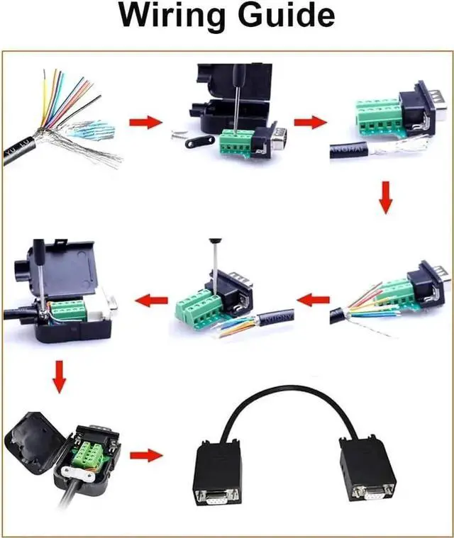 Alt view image 5 of 7 - DTech DB9 Breakout Connector, Male RS232 Serial Adapter, Solderless Module Board with Screw Terminals, Case, Long Bolts, Tail Pipes