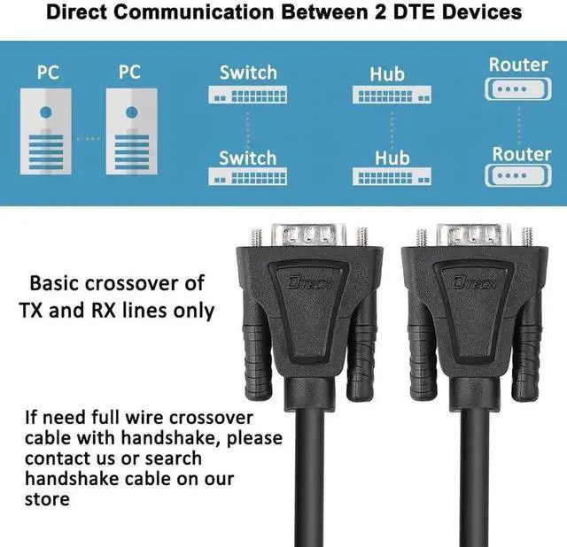 Alt view image 2 of 7 - DTech 5ft DB9 to DB9 RS232 Serial Cable Male to Male Simple Null Modem Cord Cross TX RX line 2 Pin Crossed Without Handshake for Computer Data Communication (5 Feet, Black)