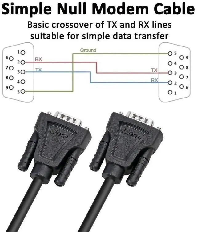 Alt view image 7 of 7 - DTech 5ft DB9 to DB9 RS232 Serial Cable Male to Male Simple Null Modem Cord Cross TX RX line 2 Pin Crossed Without Handshake for Computer Data Communication (5 Feet, Black)