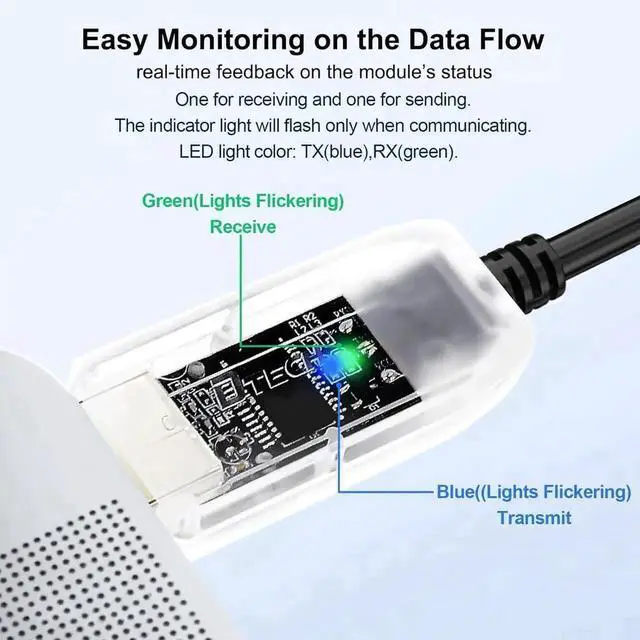 Alt view image 6 of 6 - DTECH USB to TTL Adapter FTDI Chip 5V 6 Pin USB to UART Debug Cable FT232RNL IC Serial Converter 3ft LED Indicators Output 5 Volt for Windows 11 10 8 7 XP MAC Linux Easy Debugging and Programming