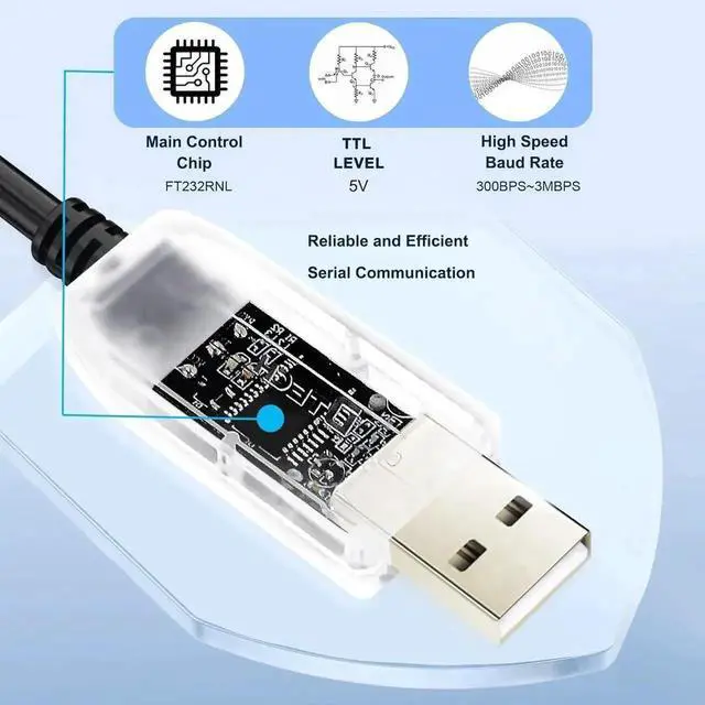 Alt view image 5 of 6 - DTECH USB to TTL Adapter FTDI Chip 5V 6 Pin USB to UART Debug Cable FT232RNL IC Serial Converter 3ft LED Indicators Output 5 Volt for Windows 11 10 8 7 XP MAC Linux Easy Debugging and Programming