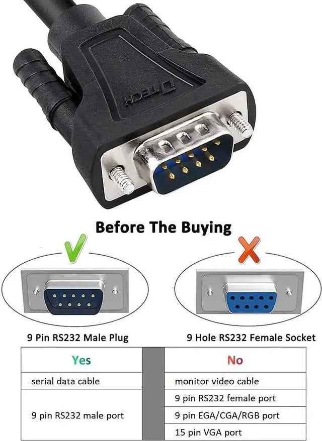 Alt view image 2 of 7 - DTech DB9 RS232 Serial Cable Male to Male Null Modem Cord Full Handshaking 7 Wire Crossover for Data Communication Compatible with Computer Network Switch Router (1.5 Feet, Black)