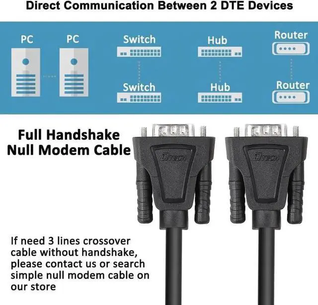 Alt view image 7 of 7 - DTech DB9 RS232 Serial Cable Male to Male Null Modem Cord Full Handshaking 7 Wire Crossover for Data Communication Compatible with Computer Network Switch Router (1.5 Feet, Black)