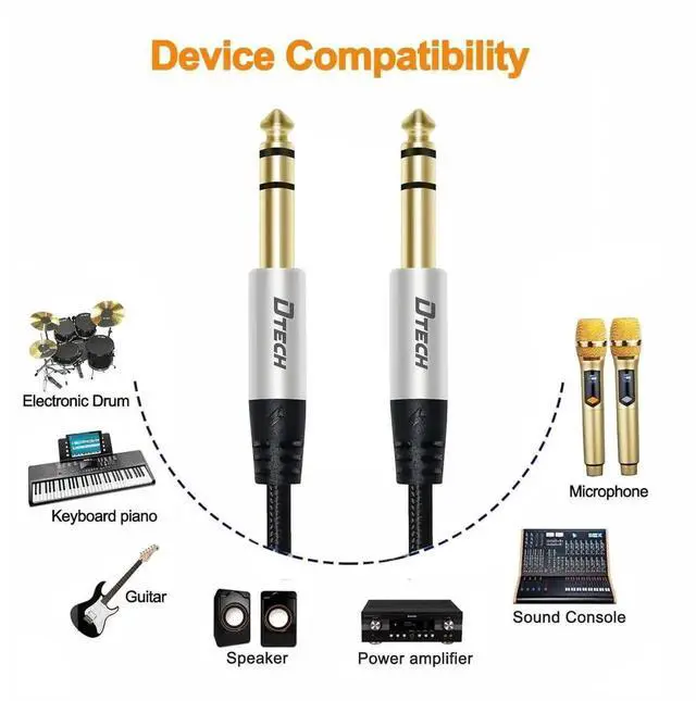 Alt view image 5 of 6 - DTECH 3ft Electric Guitar Cable TRS 1/4 Instrument Cord Aux Balanced Stereo Jack Quarter Inch 6.35mm for DJ Speakers Amplifier Bass Studio Audio Monitor Mixer