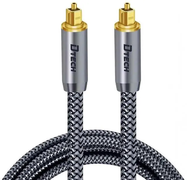 Main image of DTECH Toslink Digital Optical Audio Cable 5ft for Soundbar TV Receiver Home Theater SPDIF 5.1 7.1 Surround Sound System Stereo Speaker DVD CD Xbox/PS4, Copper Shell, Braided Jacket, 5 Feet, Grey