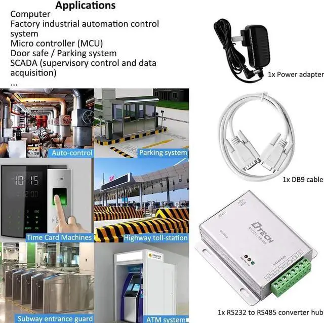 Alt view image 6 of 6 - DTECH Industrial Grade RS232 to RS485 Serial Converter 3 Channel RS-485 Expansion Hub with 600W Surge Protection TX RX LEDs Power Adapter Terminal Block