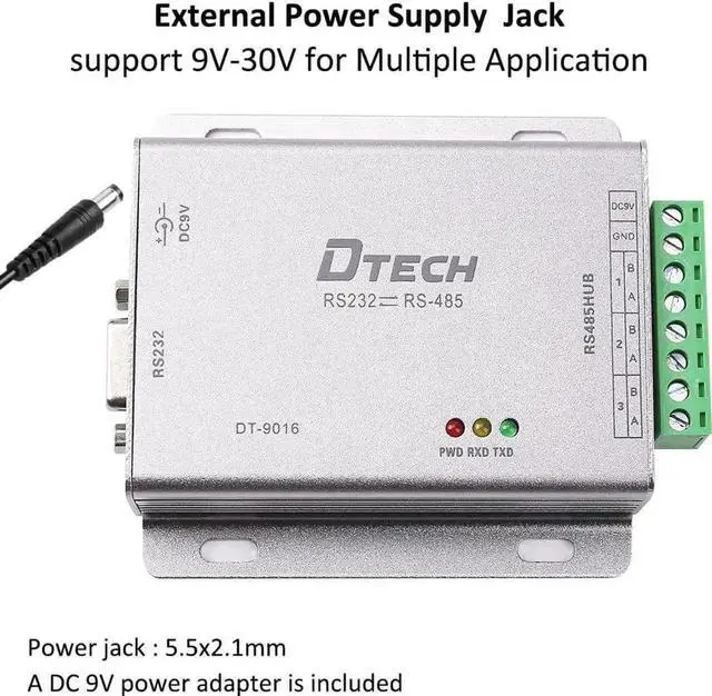 Alt view image 5 of 6 - DTECH Industrial Grade RS232 to RS485 Serial Converter 3 Channel RS-485 Expansion Hub with 600W Surge Protection TX RX LEDs Power Adapter Terminal Block