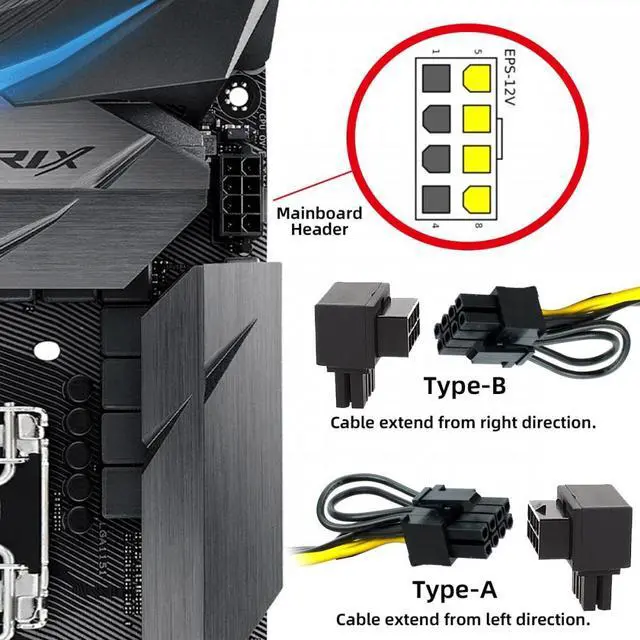Alt view image 3 of 6 - 2pcs/lot ATX 8P EPS Male to Female 90 Degree Up Down Angled Power Header Adapter for CPU 12V