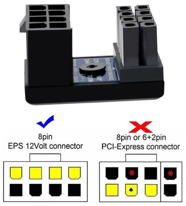 Alt view image 6 of 6 - 2pcs/lot ATX 8P EPS Male to Female 360 Degree Up Down Angled Power Header Adapter for CPU 12V