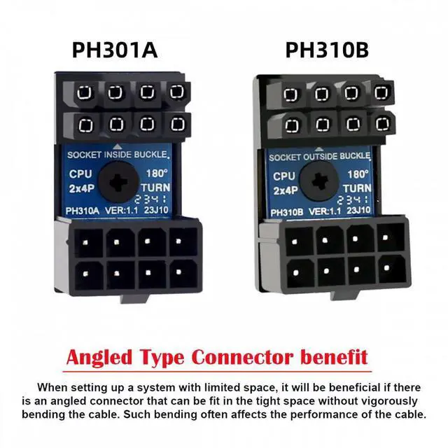 Alt view image 2 of 6 - 2pcs/lot ATX 8P EPS Male to Female 360 Degree Up Down Angled Power Header Adapter for CPU 12V