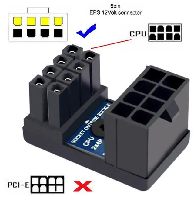 Alt view image 4 of 6 - 2pcs/lot ATX 8P EPS Male to Female 360 Degree Up Down Angled Power Header Adapter for CPU 12V