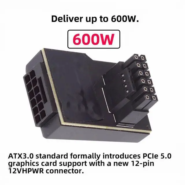 Alt view image 5 of 7 - 12VHPWR ATX3.0 PCI-E 5.0 Power Modular Male to Female Adapter Extension Down Angled 90 Degree for 3080 3090TI PSU 16Pin 12+4P Graphics Card