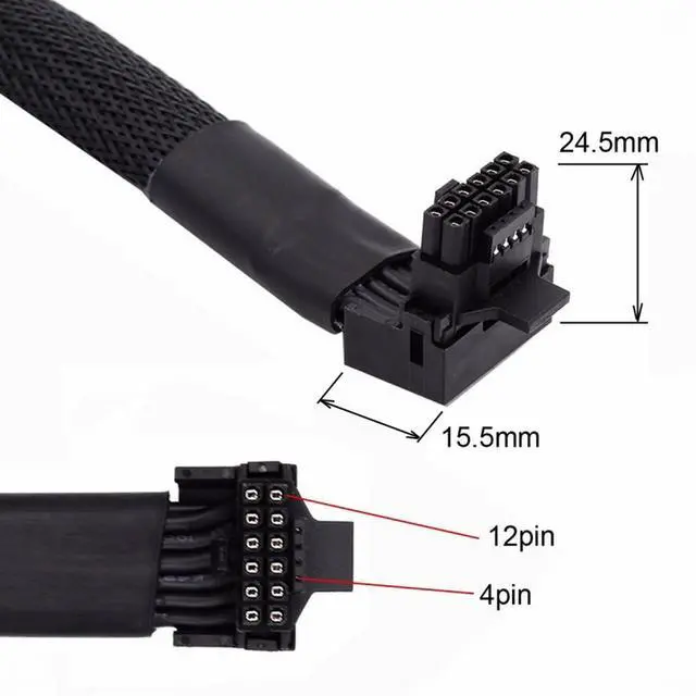 Alt view image 3 of 7 - 12VHPWR ATX3.0 PCI-E 5.0 Power Modular Cable Male to Female Up Angled 90 Degree Extension for 3080 3090TI PSU 16Pin 12+4P Graphics Card
