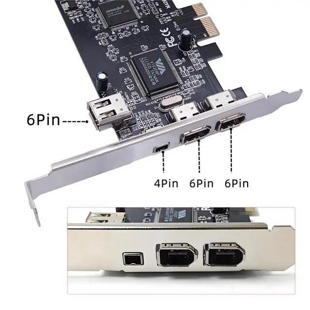 Alt view image 2 of 6 - PCI-E 1X 4X 16X to Firewire 400 Capture Card IEEE 1394a PCI Express 4 Ports Card 6Pin and 4Pin IEEE-1394 400Mbps Adapter for Windows Mac Os Linux