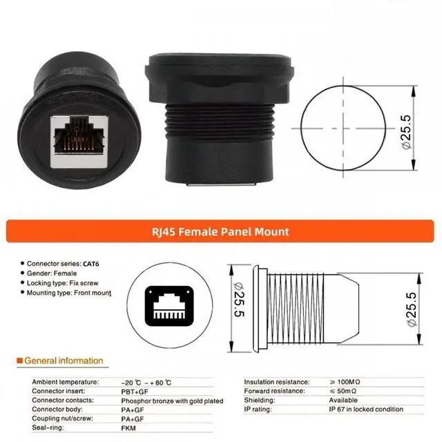 Alt view image 2 of 7 - Waterproof UTP STP RJ45 Female to CAT5E Female Networking Patch Extension Adapter Coupler Car Panel Mount Design