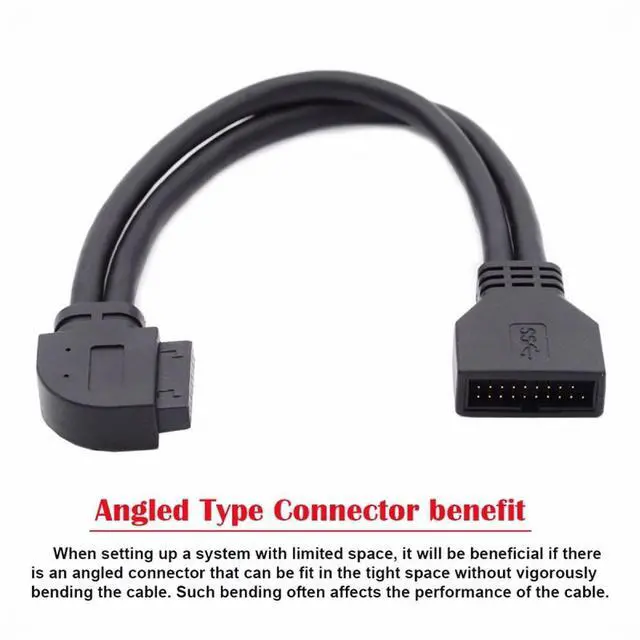 Alt view image 2 of 5 - Left Angled USB 3.0 20Pin 19Pin Male to Female Extension 5Gbps Cable 90 Degree for Motherboard Mainboard