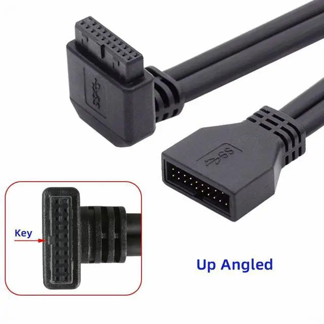 Alt view image 3 of 5 - Up Angled USB 3.0 20Pin 19Pin Male to Female Extension 5Gbps Cable 90 Degree for Motherboard Mainboard