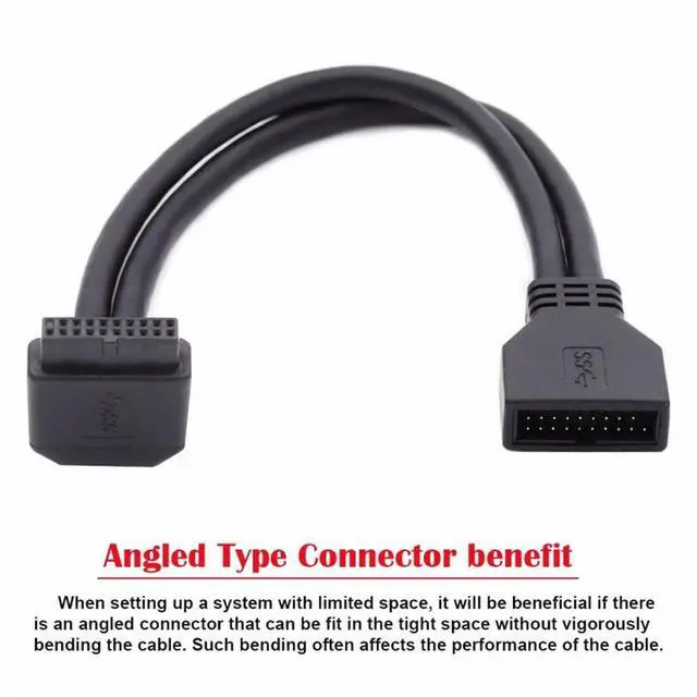 Alt view image 4 of 5 - Up Angled USB 3.0 20Pin 19Pin Male to Female Extension 5Gbps Cable 90 Degree for Motherboard Mainboard