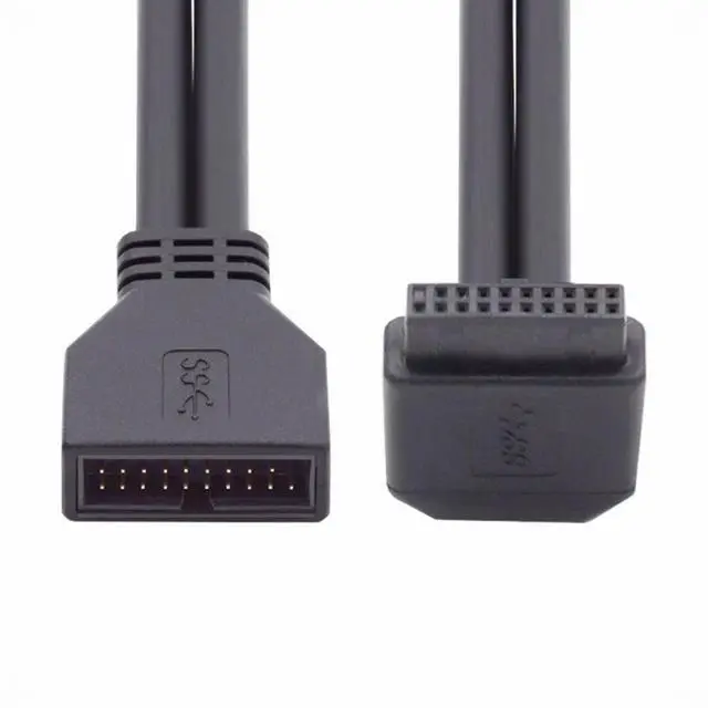 Alt view image 3 of 5 - Down Angled USB 3.0 20Pin 19Pin Male to Female Extension 5Gbps Cable 90 Degree for Motherboard Mainboard