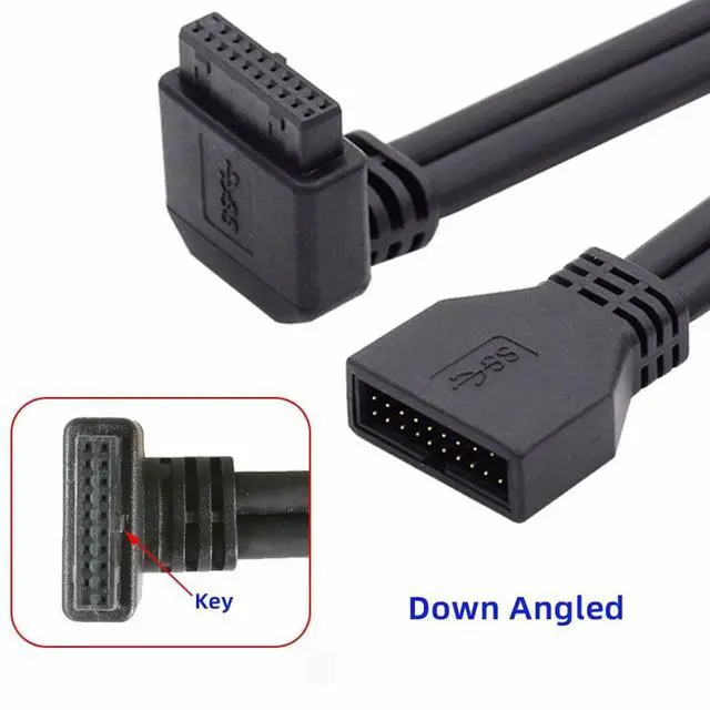 Alt view image 4 of 5 - Down Angled USB 3.0 20Pin 19Pin Male to Female Extension 5Gbps Cable 90 Degree for Motherboard Mainboard