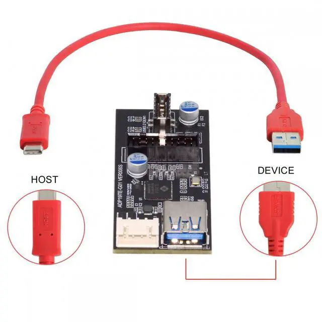 Alt view image 2 of 5 - Type-C USB-C & 19/20Pin Header to USB 3.0 20Pin & Type-E Dual Ports Female PCBA Type Adapter Splitter HUB 5Gbps