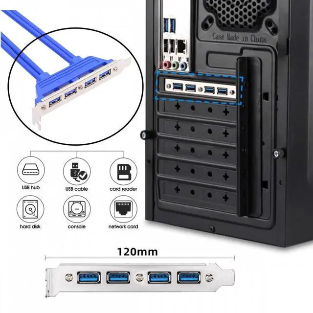 Alt view image 4 of 5 - Internal Four Ports USB 3.0 Female Mount Panel to Motherboard 20pin Baffle Cable with PCI Bracket 50cm