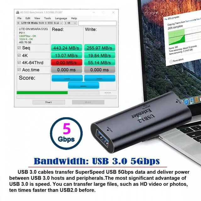 Alt view image 2 of 5 - USB 3.0 Active Repeater Adapter Type-A Female to Type-A Female Extender with Chipset for Camera Printer Computer