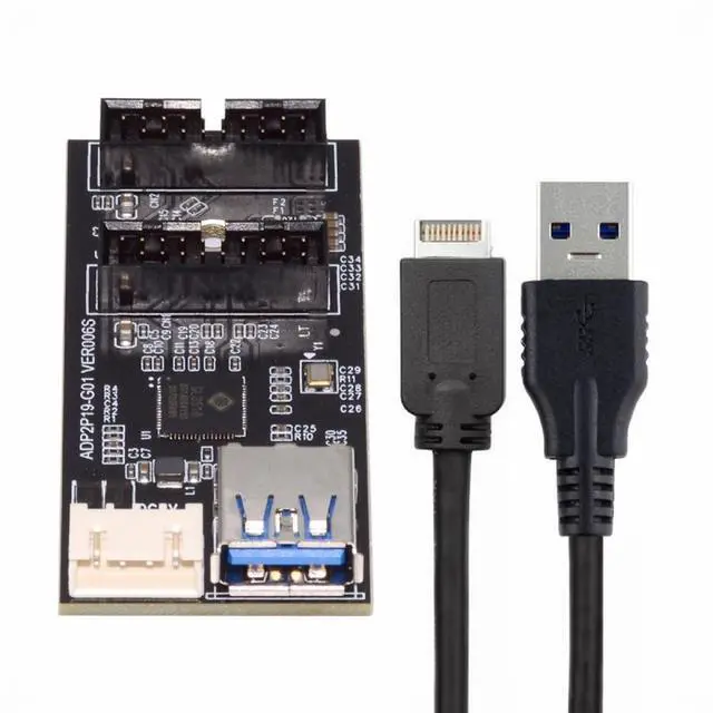 Main image of Type-E or 19/20Pin Header to USB 3.0 19/20Pin Dual Ports Female PCBA Type Adapter Splitter HUB 5Gbps