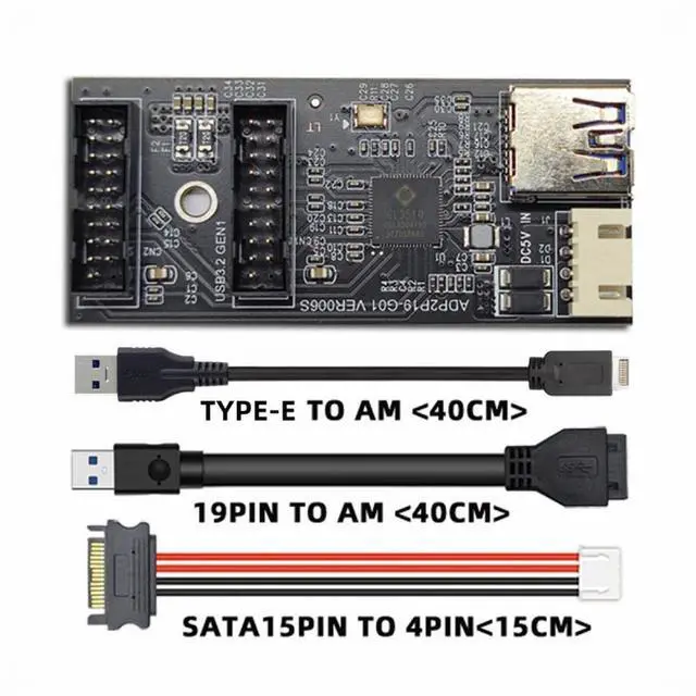 Alt view image 3 of 5 - Type-E or 19/20Pin Header to USB 3.0 19/20Pin Dual Ports Female PCBA Type Adapter Splitter HUB 5Gbps