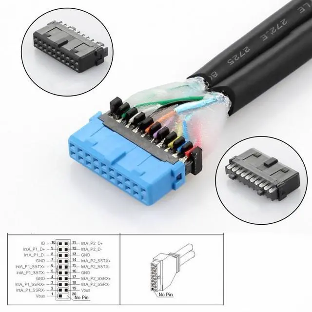 Alt view image 2 of 5 - Type-E or 19/20Pin Header to USB 3.0 19/20Pin Dual Ports Female PCBA Type Adapter Splitter HUB 5Gbps