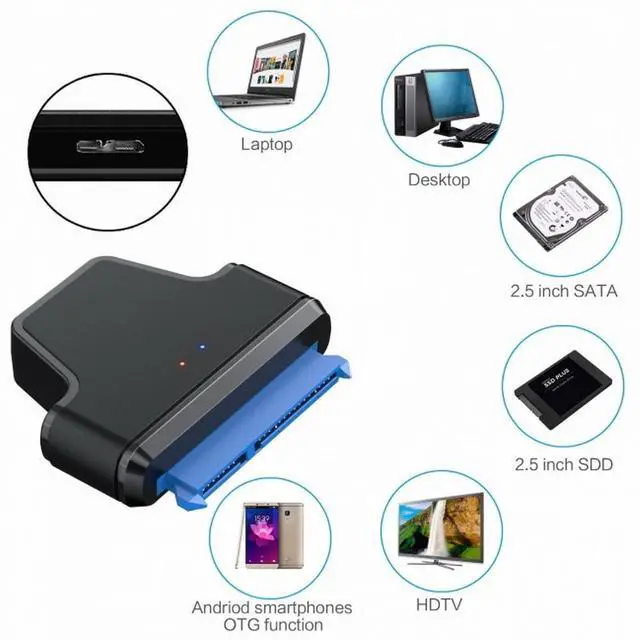 Alt view image 4 of 4 - 5Gbps Micro USB 3.0 to SATA 22Pin 7+15 Enclosure Adapter for 2.5" Hard Disk Drive SSD HDD Mass Storage Class