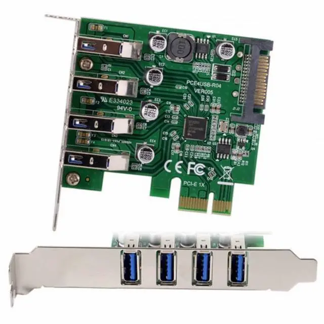 Alt view image 5 of 5 - Low Profile 4 Ports PCI-E to USB 3.0 HUB PCI Express Expansion Card Adapter 5Gbps for Motherboard