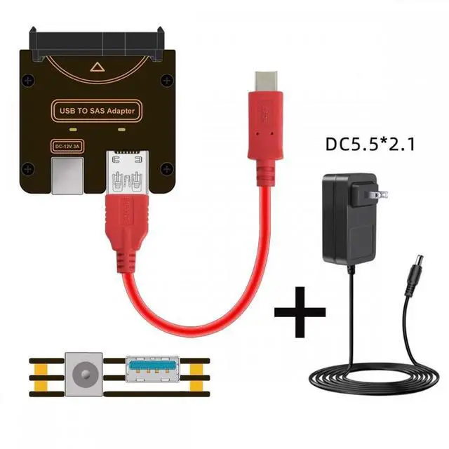 Main image of SFF-8482 SAS 29Pin to USB Type-C & Type-A 5Gbps Hard Disk Drive Raid Adapter with Chipset and Power Port (Need 12V/3A Power Supply)