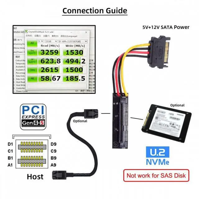 Alt view image 2 of 5 - SFF-8643 PCI-E 4.0 Female to U.2 SFF-8639 U.3 NVME PCIe PCI-Express SSD Adapter for Mainboard