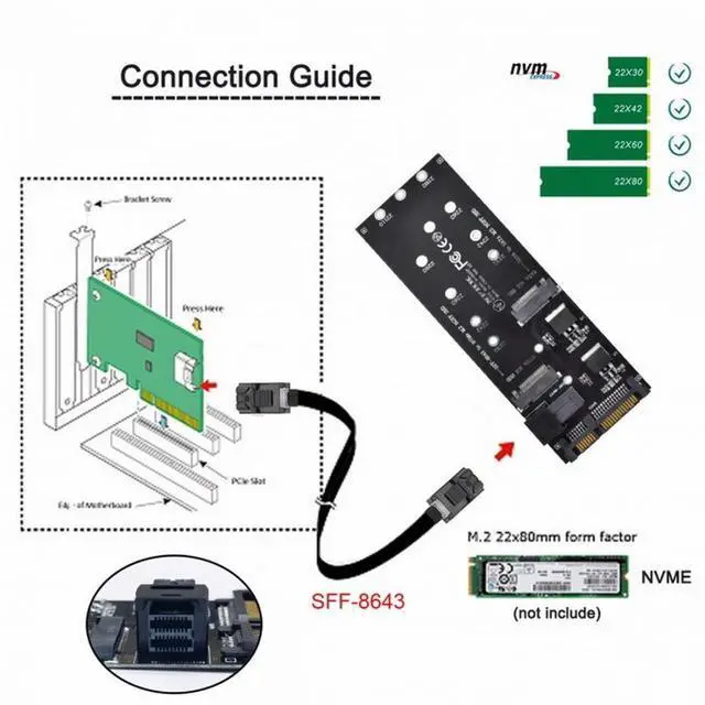 Alt view image 2 of 5 - SFF-8643 to U2 Kit NGFF M-Key to HD Mini SAS NVME PCIe SSD SATA Adapter for Motherboard