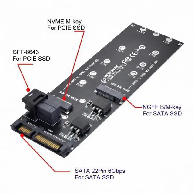 Alt view image 3 of 5 - SFF-8643 to U2 Kit NGFF M-Key to HD Mini SAS NVME PCIe SSD SATA Adapter for Motherboard